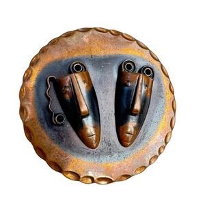 Vintage Rebajes Brazilian Mask Pendant Copper 1950s